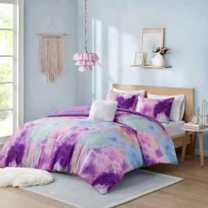 Sapphtopaz Washable Watercolor Tie Dye Comforter Set with Fur Decorative Pillow, Twin Sheet Set, Quilts Twin Size - 1 of 4