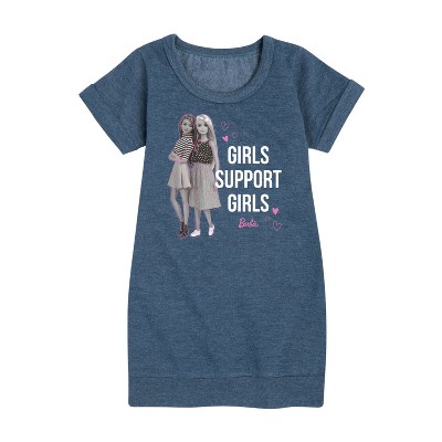 - Barbie - Girls Support Girls Graphic Short Sleeve Fleece Dress