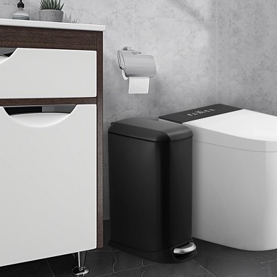 3.2 Gallon Small Trash Can, Stainless Steel Bathroom Garbage Can with Soft Close Lid & Removable Inner Bucket, Slim for Kitchen Office