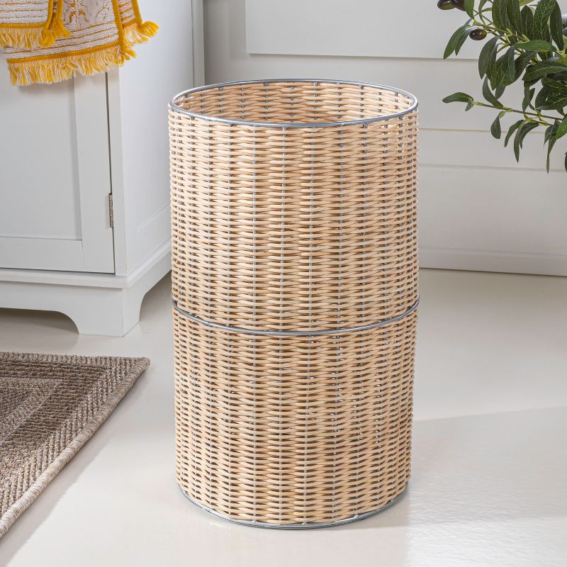 happimess Cecil Modern 4.13-Gallon Faux Wicker Cylinder Waste Basket, 2 of 9