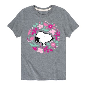 Boys' - Peanuts - Snoopy Valentine Floral Circle Short Sleeve Graphic T-Shirt - 1 of 4