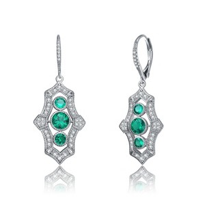 Guili Sterling Silver White Gold Plated Drop Earrings with Colored CZ, Elegant Leverback Design for a Classic and Sparkling Fashion Touch - 1 of 3