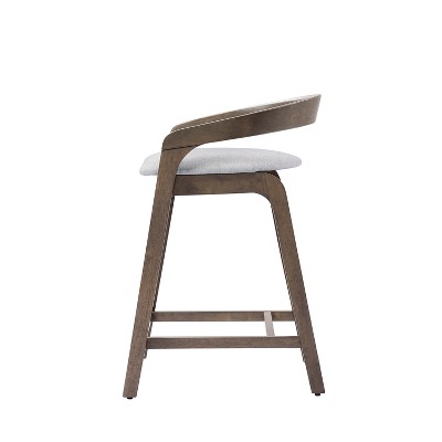 Beige Rubberwood Counter Stools with Cushioned Seats, Set of 2