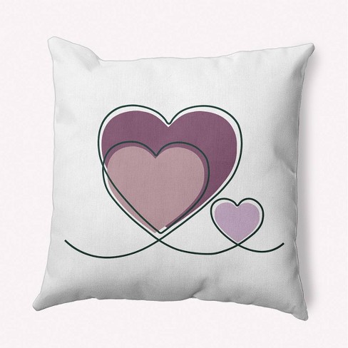 16x16 Valentine's Day Hearts With Outlines Square Throw Pillow