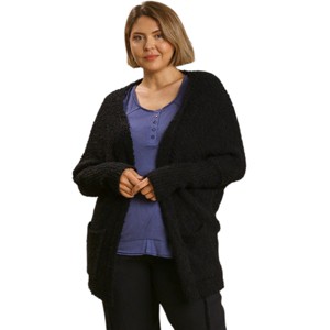 Slickblue Plus Size Women's Oversized Cardigan Sweater with Pockets, Open Front, Sunset/Camel/Black/Pink, Size XL-2XL - 1 of 4