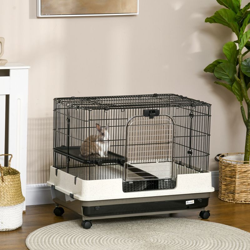 PawHut Rolling Small Animal Rabbit Cage for Bunny, Chinchillas, & Gerbils with a Large Living Space, 4 of 10