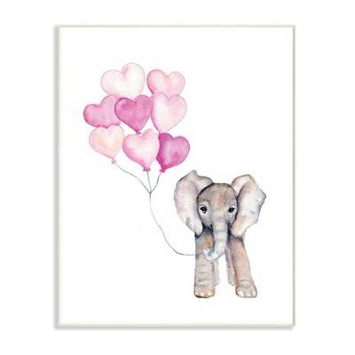 10"x0.5"x15" Baby Elephant with Pink Heart Balloons Wall Plaque Art - Stupell Industries