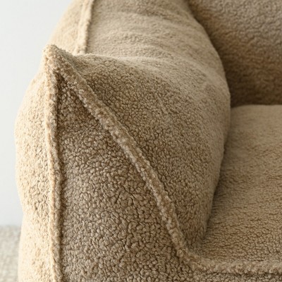Khaki Teddy Fabric Upholstered Bean Bag Loveseat Sofa