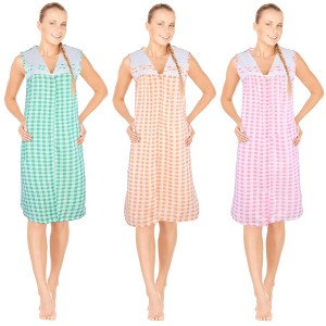JEFFRICO 3 Pack House Dresses for Women with Pockets - Lightweight Breathable Sleeveless Snap Front Housecoat Dusters - 1 of 4