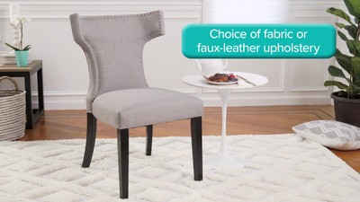 Elegant White Faux Leather Hourglass Dining Chair with Nailhead Trim