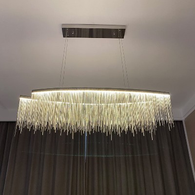 Ludomide Post-Modern Rectangle Aluminum Tassel Linear Chandelier Rectangular Pendant Light Fixture for Dining Room Kitchen Island Over Table L47