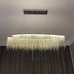 Ludomide Post-Modern Rectangle Aluminum Tassel Linear Chandelier Rectangular Pendant Light Fixture for Dining Room Kitchen Island Over Table L47 - 1 of 4