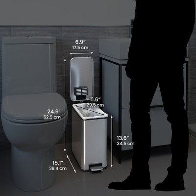 Slim Brushed Stainless Steel 3-Gallon Step Trash Can