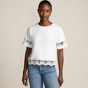 Lands' End Women's Short Sleeve Slub Jersey Cutwork T-Shirt - 1 of 4