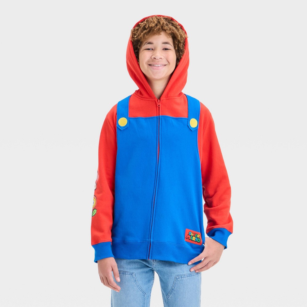 Super Mario Boys' Nintendo Mario Character Hooded Sweatshirt - Royal Blue M