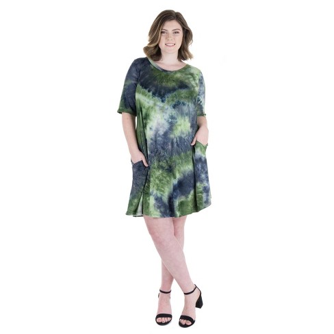 24seven Comfort Apparel Women's Plus Tie Dye Short Sleeve Dress - image 1 of 4