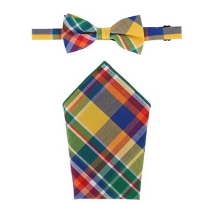 CTM Men's Cotton Vivid Plaid Bow Tie and Handkerchief Set - 1 of 4