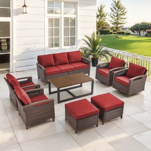Belord 8PCS Patio Furniture Set - All Weather Outdoor Conversation Set Sectional Sofa with Wicker Swivel Rocker Patio Chairs, Comfy Cushions Ottomans - 1 of 4