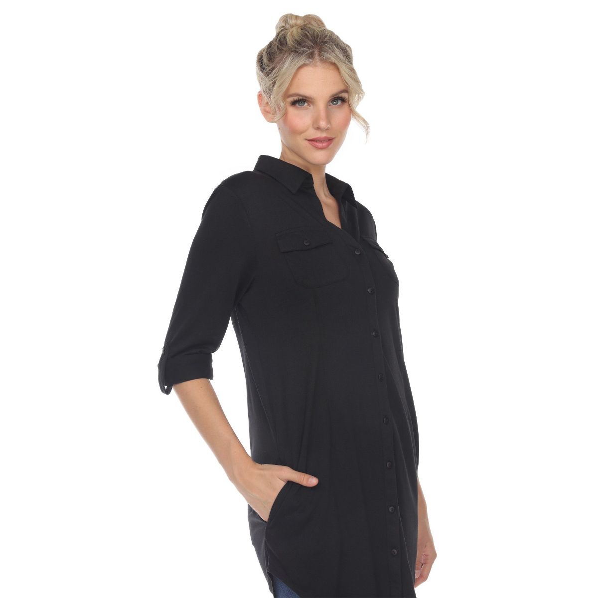 Women's Stretchy Button-Down Tunic - White Mark - thumbnail 5