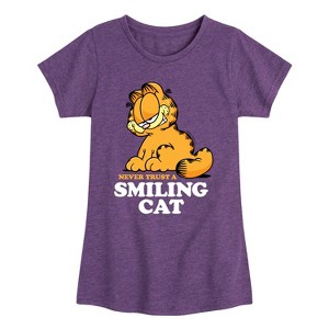 Girls' - Garfield - Never Trust Smiling Cat Fitted Short Sleeve Graphic T-Shirt - 1 of 4