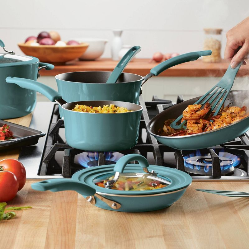 Rachael Ray Cook + Create Aluminum Nonstick Saute Pan with Lid 3qt Agave Blue, 5 of 15