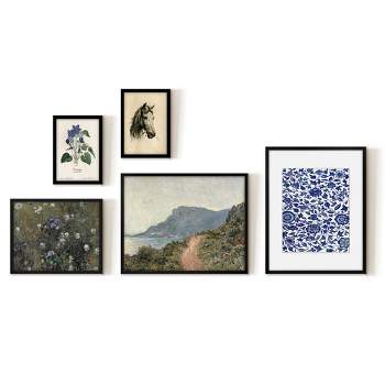 Americanflat Botanical Landscape 5 Piece Vintage Gallery Wall Art Set - Path Over The Hill, Flowers In The Valley, Violets By Maple + Oak