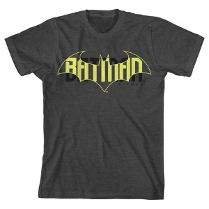 Batman Game Over Style Guide Name In Bat Logo Boy's Charcoal Heather T-shirt - 1 of 3
