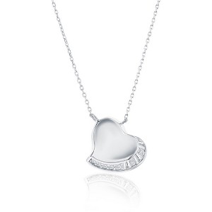 Bella Silver Sterling Silver, Sideways Heart, CZ Outline Necklace - Silver - 16+2 Inch - 1 of 3