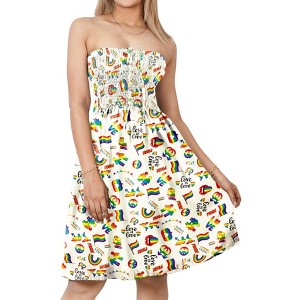 LA LEELA Women's Summer 4th of July American USA Flag Smocked Swing Tube Top Patriotic Dresses for Women One Size White - 1 of 4