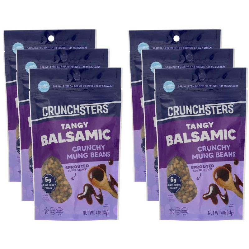 Crunchsters Tangy Balsamic Crunchy Mung Beans Sprouted Super Snack - Case of 6/4 oz, 1 of 6