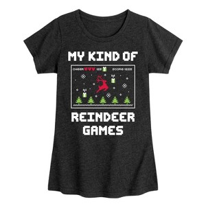 Girls' - Instant Message - My Kind Of Reindeer Games Christmas Fitted Short Sleeve Graphic T-Shirt - 1 of 4