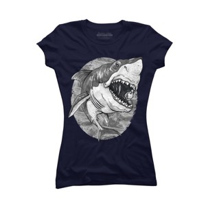 Junior's Design By Humans Great White Shark BW By MudgeStudios T-Shirt - 1 of 3