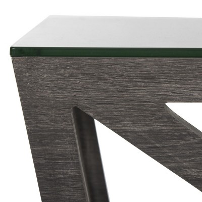 Transitional Gray-Brown 24" Square Wood & Glass Coffee Table