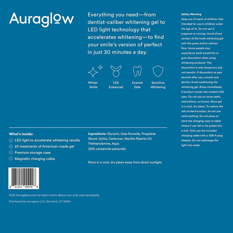 Auraglow Complete LED Teeth Whitening Kit, Whitens Teeth Fast, 20 Whitening Treatments, 2 of 8