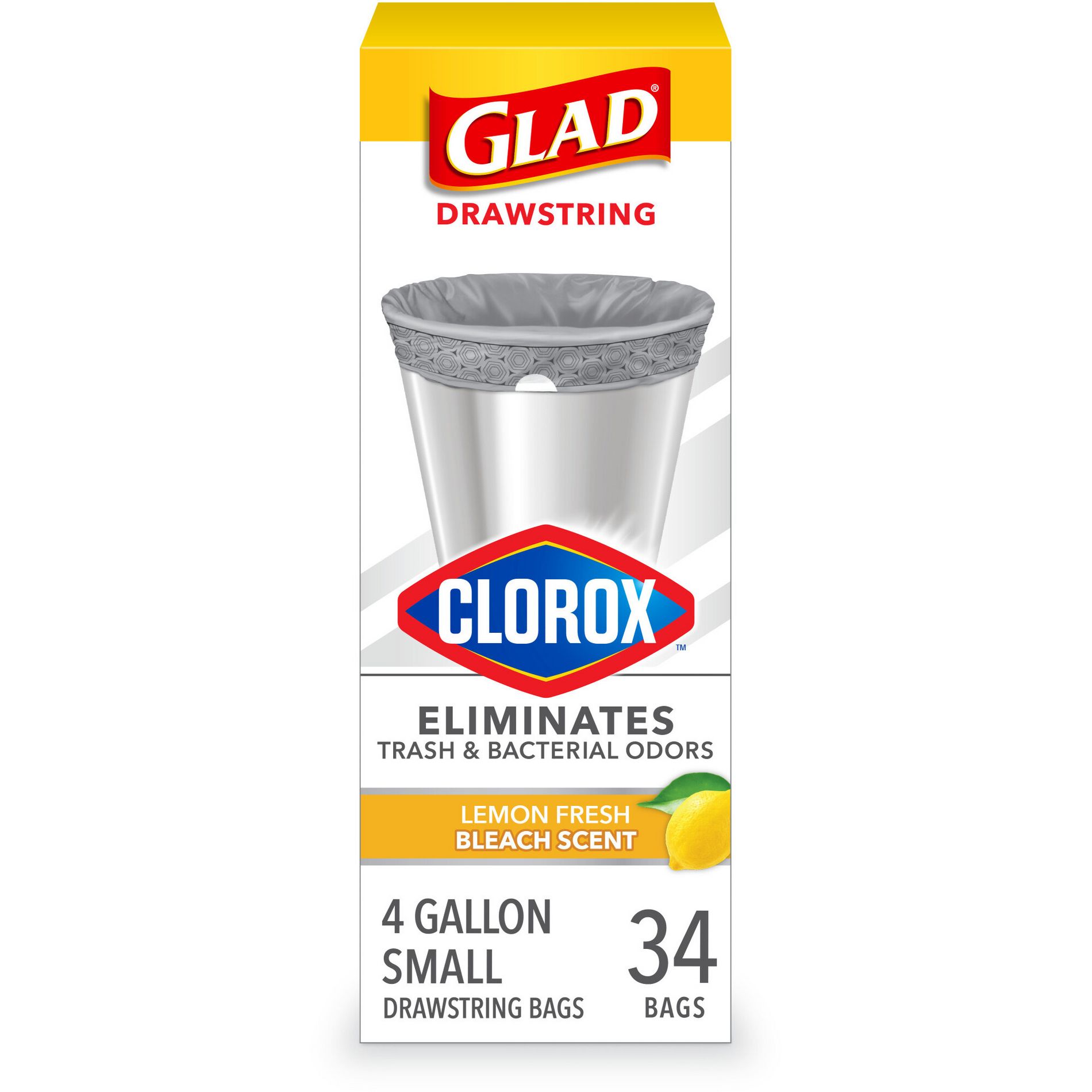 Glad Small Drawstring Trash Bags - Clorox Lemon Fresh - 4 Gallon