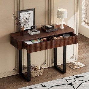 NicBex Rustic Solid Wood Entryway Table with Storage Drawers,Fluted Design Entryway Table with Metal Legs,Foyer Tables for Entryway,Hallway - 1 of 4