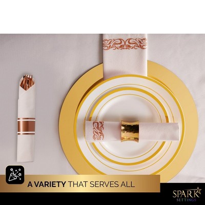 Rose Gold Polished Disposable Silverware Set with Linen Napkins