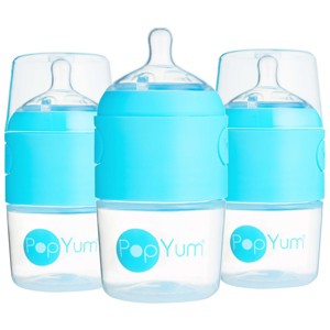PopYum 5oz Anti-Colic Baby Bottle for Breast and Formula Feeding, 3-Pack, Blue, #1 Slow Flow Nipples - 1 of 4