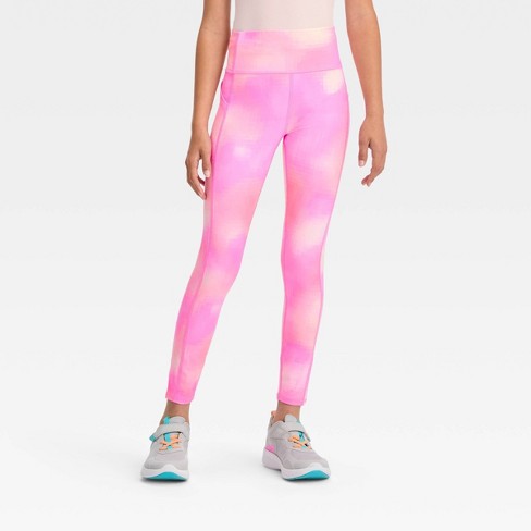 Girls All in Motion leggings, dark pink, side pockets, size L, 10
