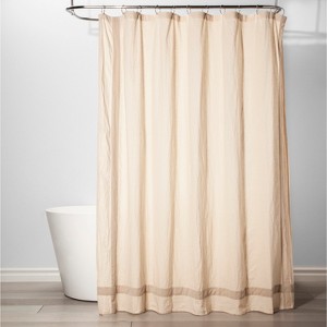 Solid with Velvet Shower Curtain Beige - Threshold , White