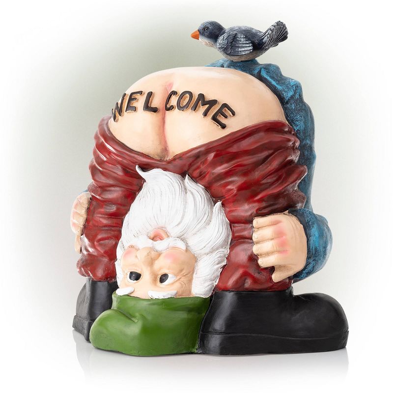 22&#34; Mooning &#34;Welcome&#34; Gnome with Bird Polyresin Statue Outdoor - Alpine Corporation, 5 of 9