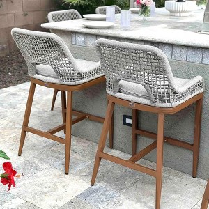 PURPLE LEAF Bar Stools Set of 2 Height Metal Bar Chairs with Back Modern Aluminum Tall Comfy Wicker Woven Boho Barstools Garden Pool Patio Outdoor - 1 of 4