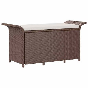 vidaXL Patio Storage Bench with Cushion, Outdoor Ottoman Bench, 45.7-Inches Long, Brown Poly Rattan - 1 of 4