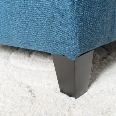 Dark Blue Tufted Fabric Storage Ottoman with Birch Legs