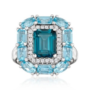 Ross-Simons 4.50 ct. t.w. London and Swiss Blue Topaz Ring With .21 ct. t.w. Lab-Grown Diamonds in Sterling Silver Size 7 - 1 of 4
