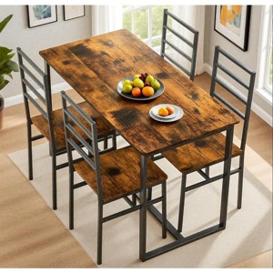 ELJGET 5-Piece Dining Table Set with 4 Chairs, MDF Tabletop with Metal Frame for Small Space, Compact Dinette, Breakfast Nook - 1 of 4