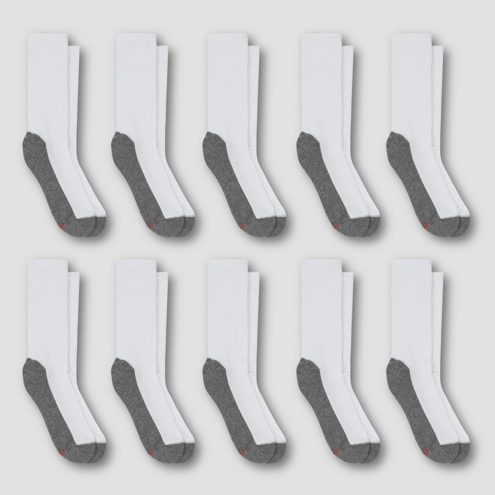Men's Hanes Premium 10Pk Extended Size White Crew Socks