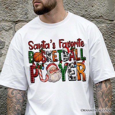 Santa’s Favorite Basketball Player Plaid Christmas T-Shirt, Sports Team Holiday Tee | OrnamentallyYou