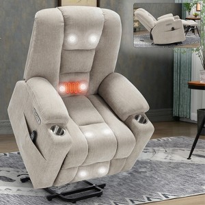 ChicFurnit Living Room Chair Arm Accent Chair 350 LBS Power Lift Recliner with Massage Heat and Cup Holders Elder Chair for Living Room, Blue / Beige - 1 of 4