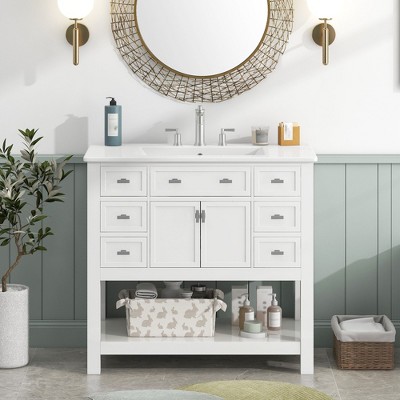 CAVINAS Bathroom Vanity with Top Single Sink,Modern Bathroom Storage Cabinet with 2 Soft Closing Doors and 6 Drawers